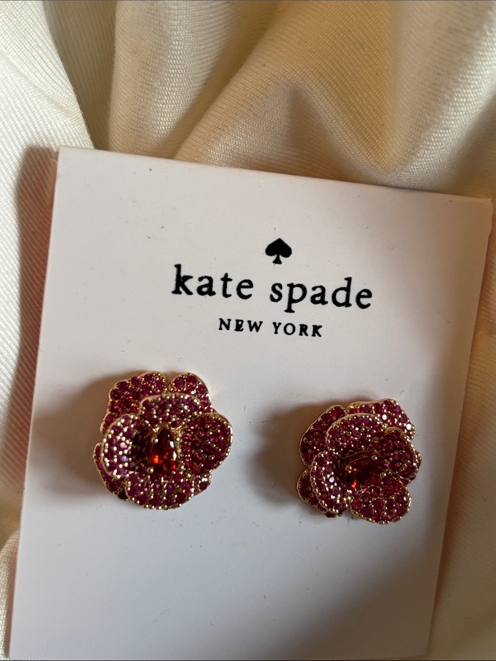 kate spade Scarlet blossom rose Gold-Tone Pink Crystal layered Stud Earrings - Picture 3 of 10